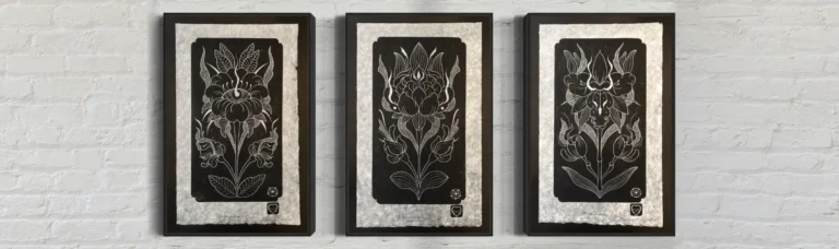 Wise Girls-Hero-Traditional black ink on washi paper-Framed Triptych