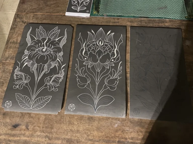 Wise Girls Triptych - Transfer of the design to the block for carving and printing